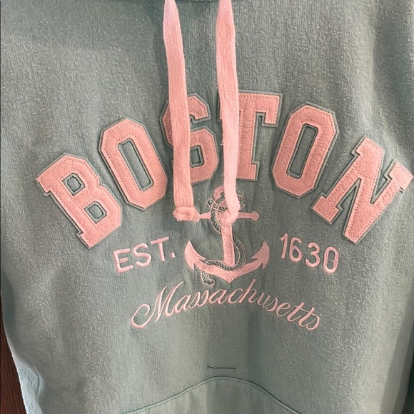 Mint Green Hoodie with Boston Print - Picture 3 of 8